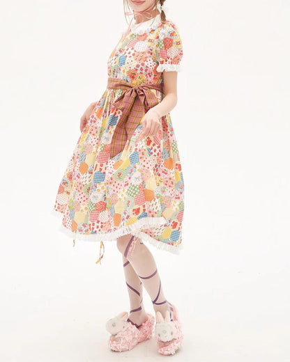 Sweet Lolita Dress Kidcore Floral Dress Drawstring Dress 36156:543426