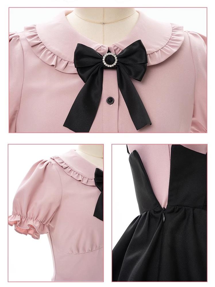 Jirai Kei Pink Blouse Black Lace Up Skirt Outfit Set – Honey Wardrobe