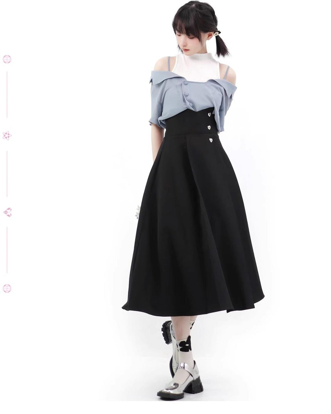 Elegant Outfit Set Chiffon Blouse Suspender Skirt Set 40238:663582