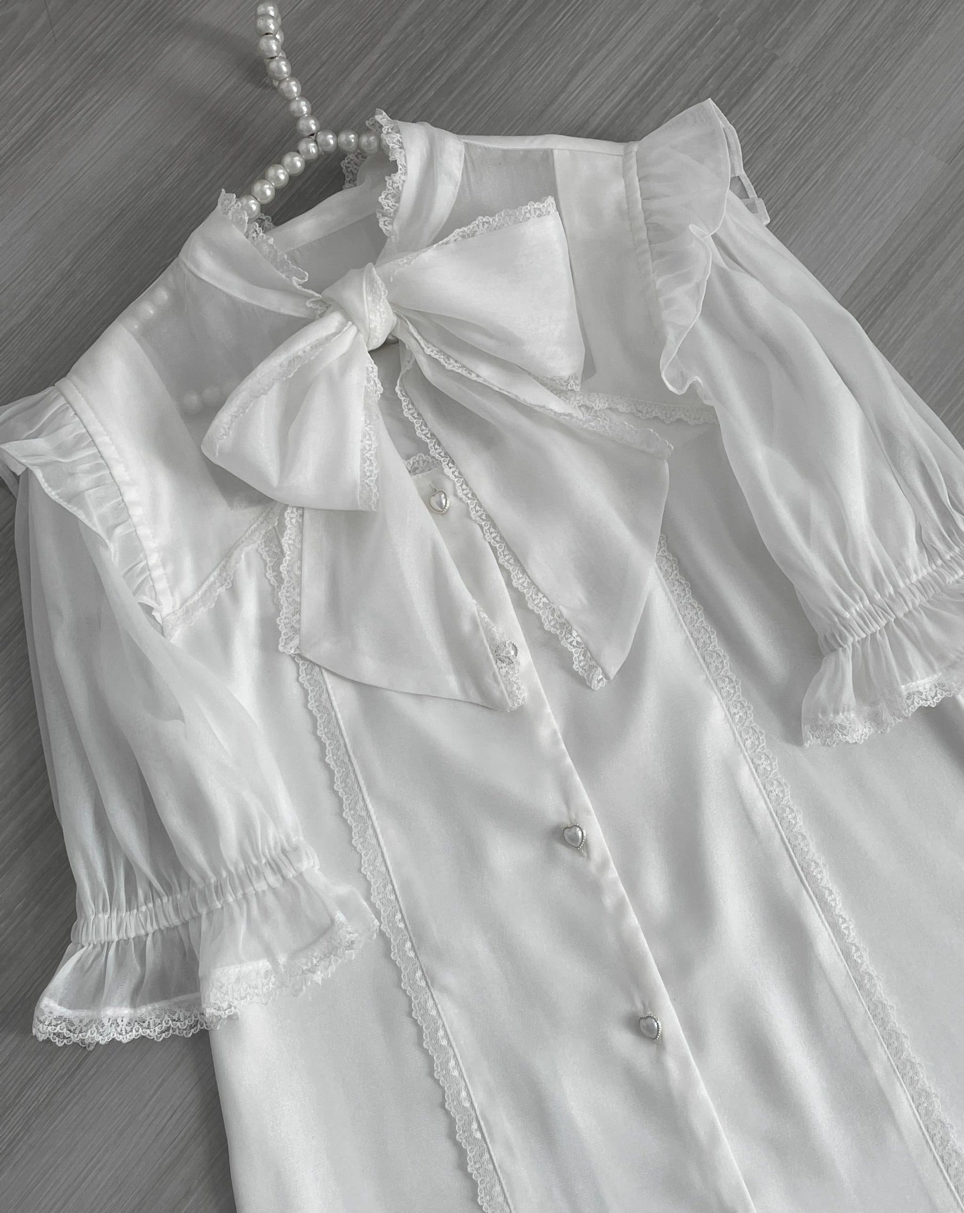 Jirai Kei Blouse Black White Pink Shirt Bowknot Short Sleeve Shirt 31994:432952