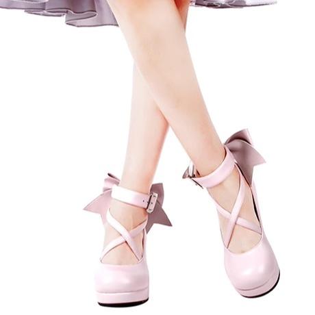 Lolita Shoes Round Toe Bow Tie High Heel Shoes Multicolor 31798:369998 31798:369998