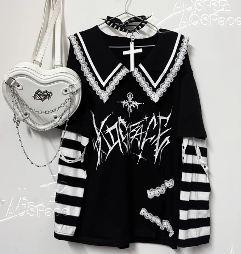 Jirai Kei Shirt Sub-cultural Lapel Long Sleeve Shirt 35330:488474 35330:488474