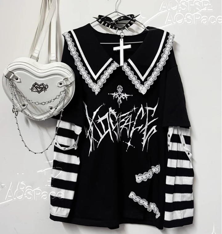 Jirai Kei Shirt Sub-cultural Lapel Long Sleeve Shirt 35330:488474 35330:488474