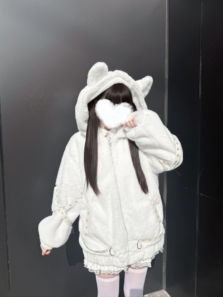 Subculture Oversized Plush Coat, Cat Ear Hood 43938:791947