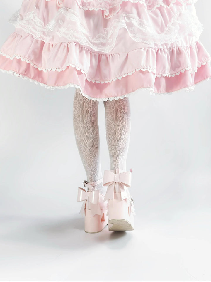 Sweet Lolita Platform Shoes, Bow and Heart-Shaped Pearl 45357:846107