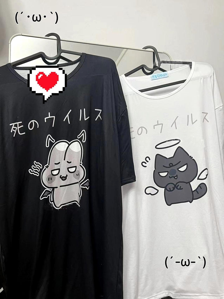 Yami Kawaii Anime T-Shirt Black White Subculture Loose Shirt 37684:598716