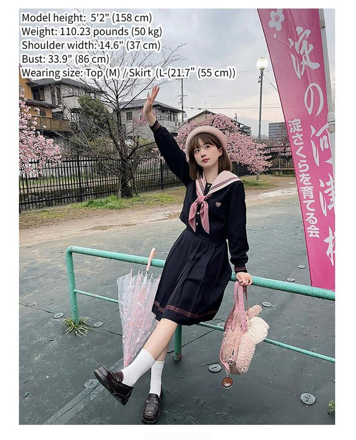 Navy and Pink JK Uniform Top + Pleated Skirt 43790:785324