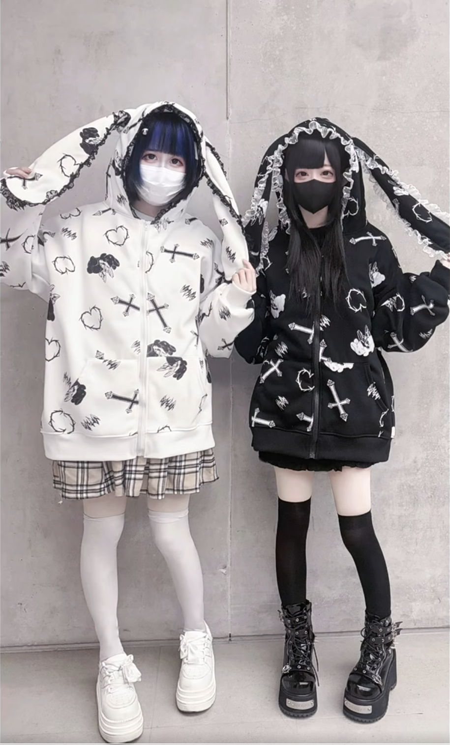 Plus Size Jirai Kei Coat Bunny Ear Hoodie Jacket With Lace 42165:731439