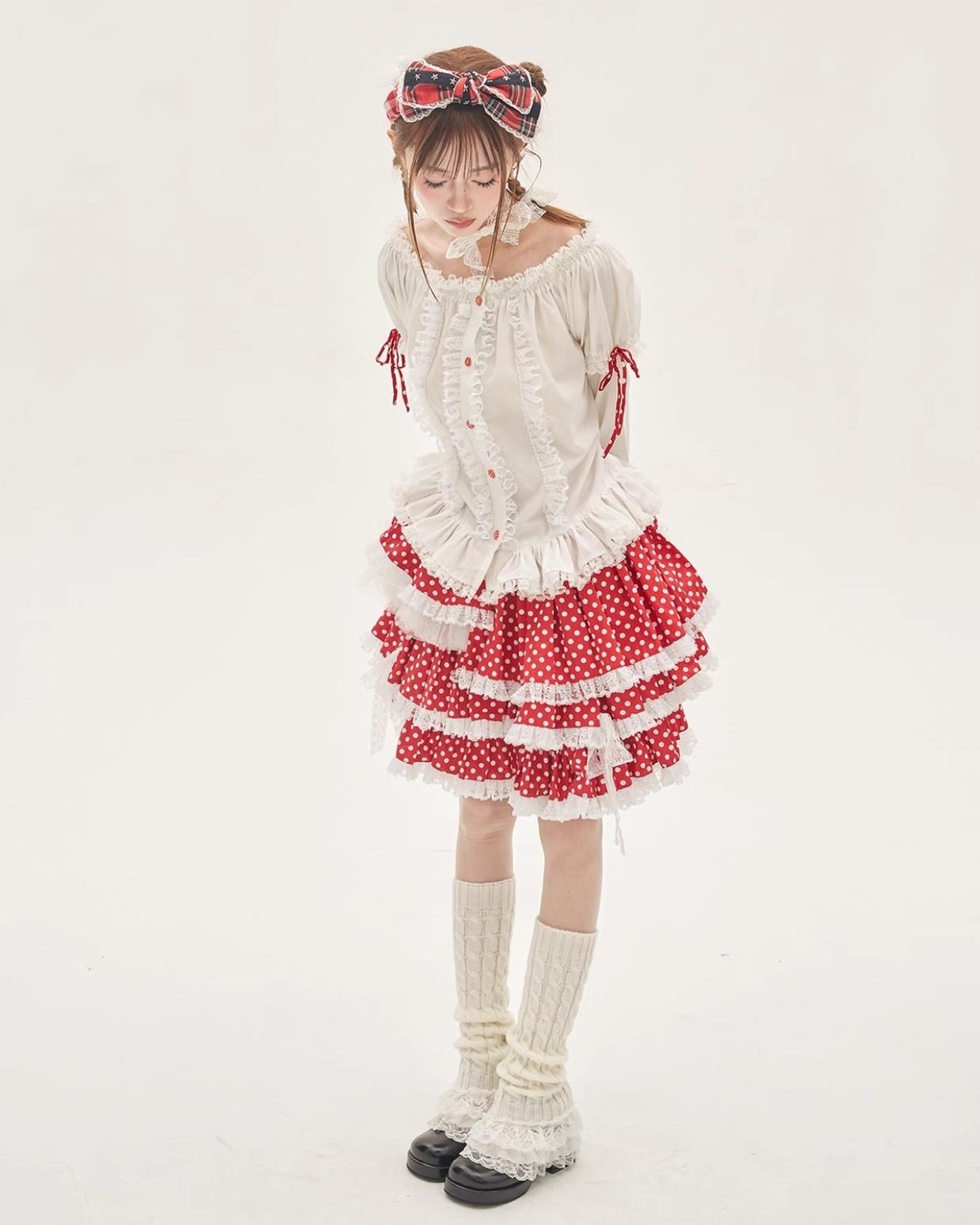 Lolita Skirt Retro Red Polka Dot Skirt 36150:542906