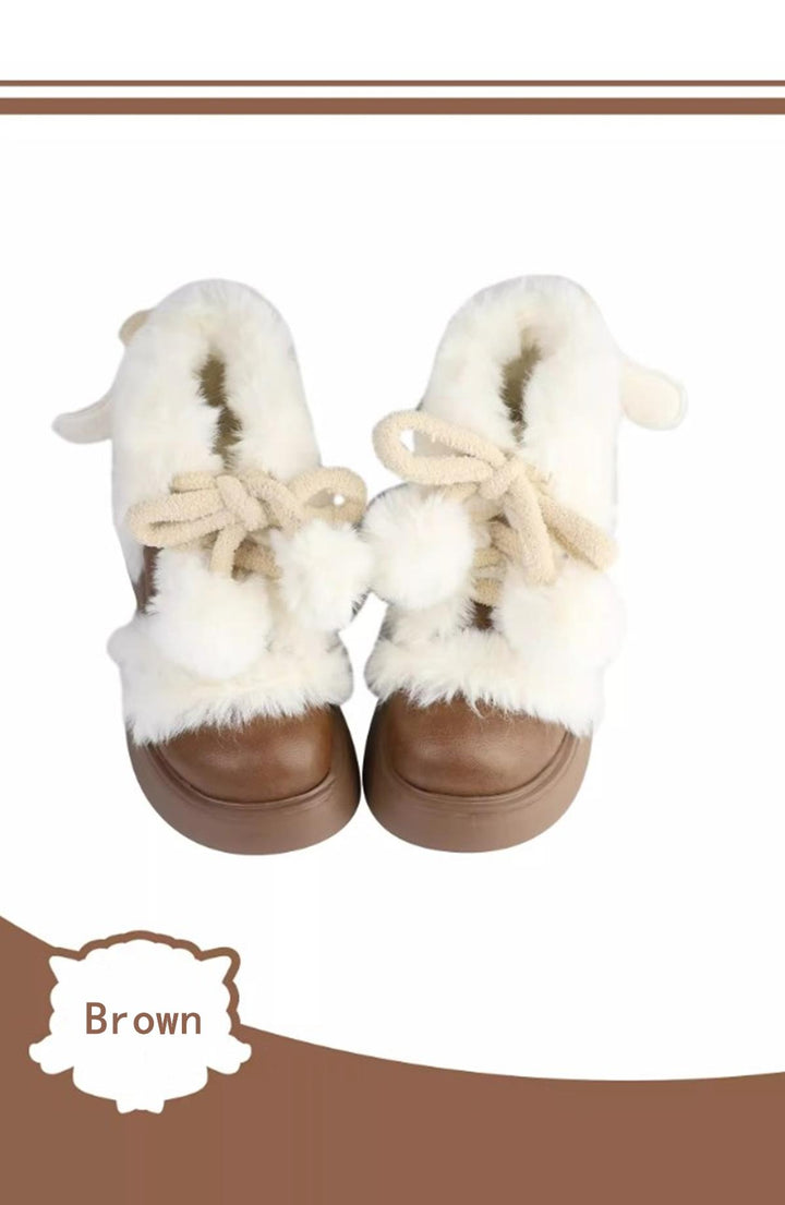 Lolita Shoes Winter Plush Round Toe Snow Boots (Brown / 35 36 37 38 39) 33774:451434 (Brown / 35 36 37 38 39) 33774:451434