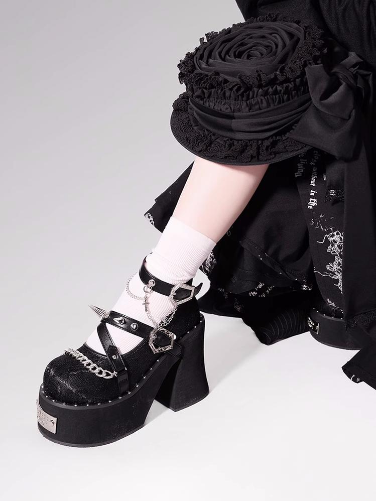 Y2K Punk Black/White Platform Shoes Round Head Riveted (34 35 36 37 38 39 40) 29716:358912 (34 35 36 37 38 39 40) 29716:358912