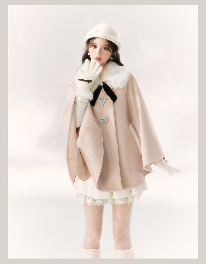 Jirai Kei Cape Woolen Coat Winter Fur Collar Coat 41062:685610