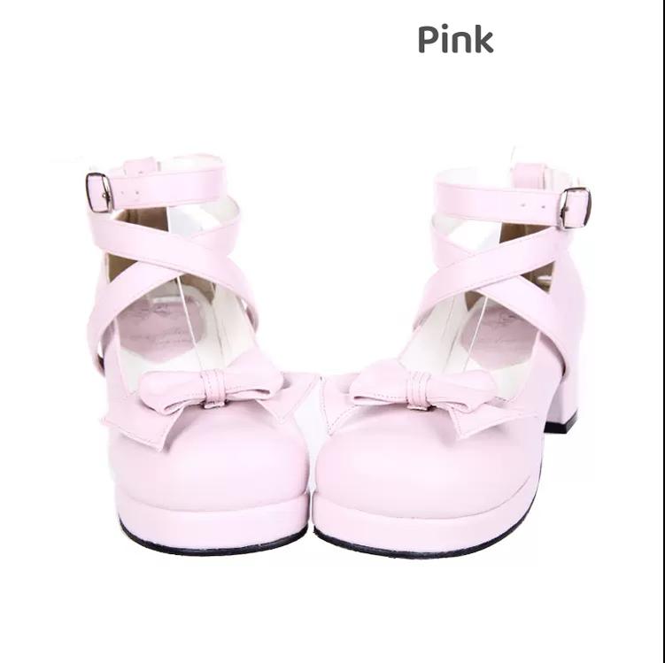 Lolita Shoes Mid Heel Shoes With Sweet Round Toe And Bow (33 34 35 36 37 38 39 40 41 42 43 44 45 46 47 / Pink) 37386:558802