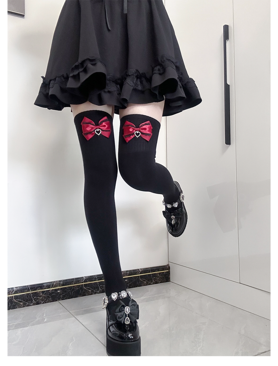 Jirai Kei Socks Cute Cashmere Thighhighs With Lace Bow 41744:716918