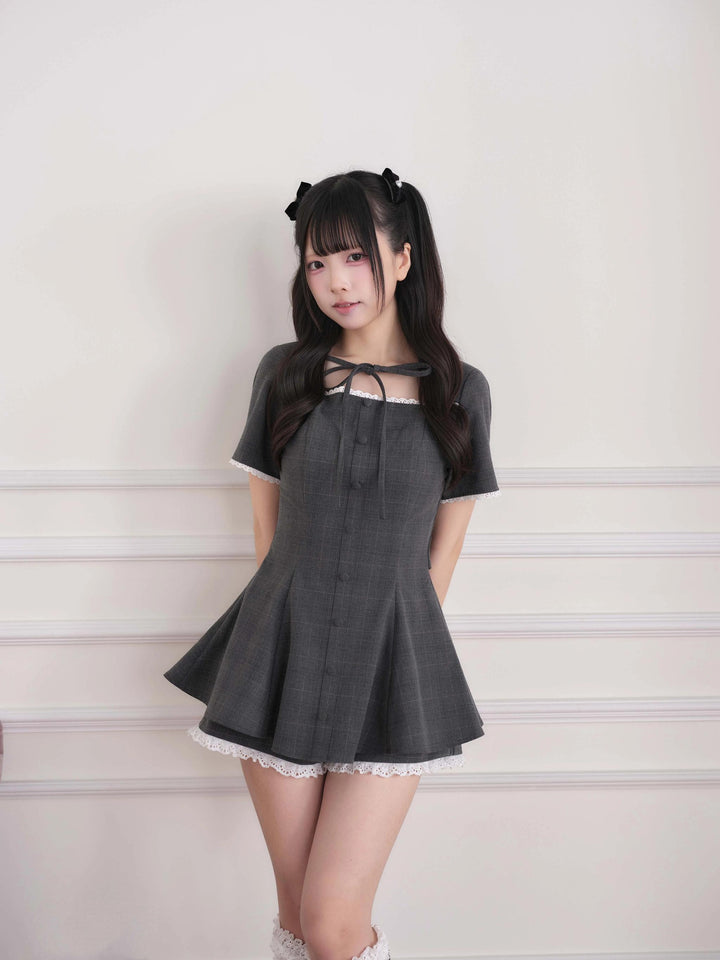 Ryousangata Lace Trim Dress & Elastic Shorts Set 45835:864536