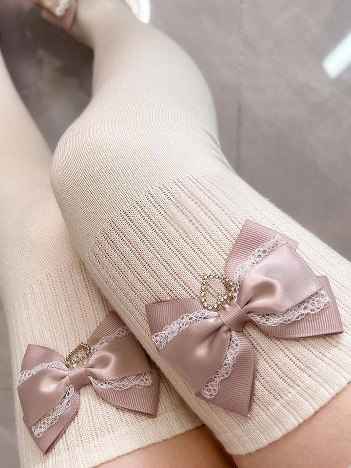 Jirai Kei Socks Cute Cashmere Thighhighs With Lace Bow 41744:716842