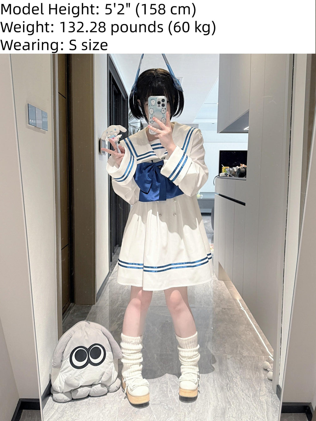 Sailor Collar JK Uniform Dress, Flared Sleeves (L M) 43871:787993