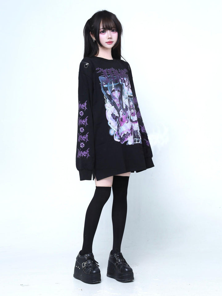 Subculture Printed Long Sleeve Tee, Thigh Length 44523:812018