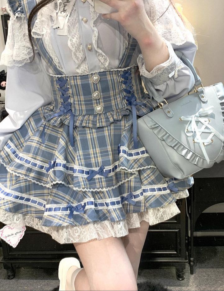 Plaid Jirai Kei Skirt, Detachable Suspenders 43735:784056