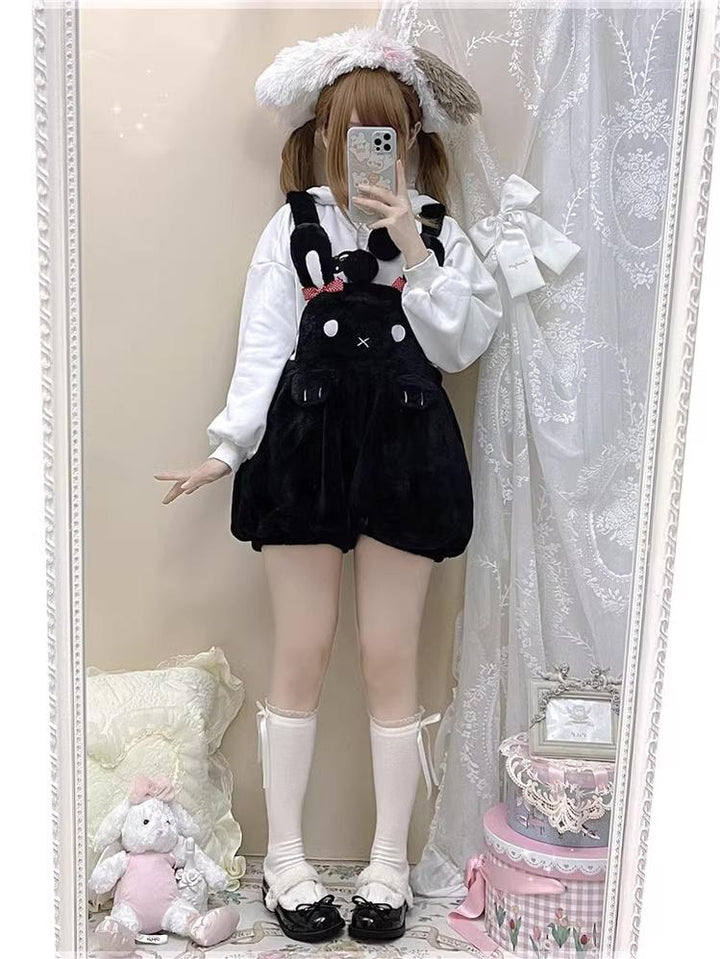 Kawaii Fashion Fluffy Bunny Bear Overalls Hoodie Bear Bag 22628:333544