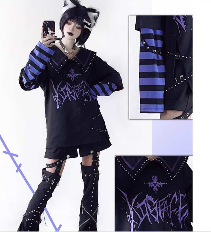 Jirai Kei Shirt Sub-cultural Lapel Long Sleeve Shirt 35330:488478 35330:488478