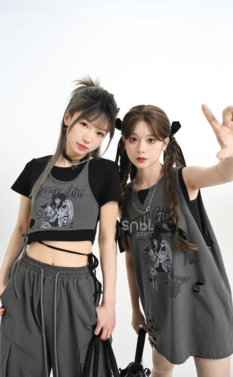 Y2K T-shirt Anime Print Spicy Girl Tank Top Cotton 35904:560156