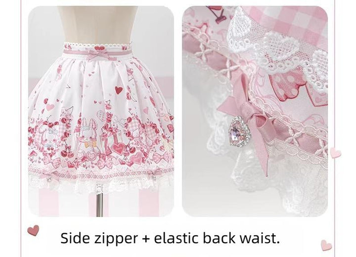 Kawaii Lolita Skirt Set, Bunny and Cherry Print 45163:838113