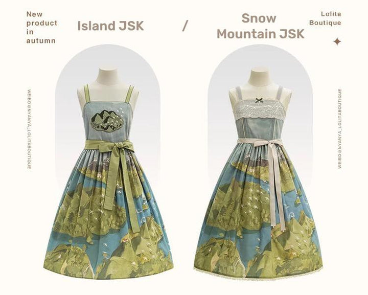 Lolita Dress Rivers Cross Mountains Print Lolita Dress Set 39412:627130