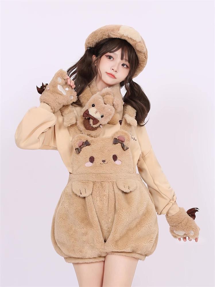 Kawaii Fashion Fluffy Bunny Bear Overalls Hoodie Bear Bag 22628:333530