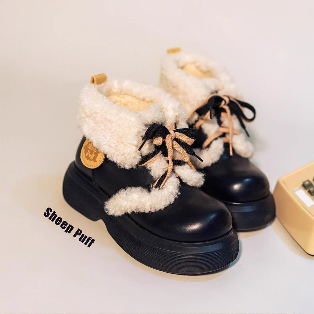 Kawaii Shoes White Black Shoes Lamb Wool Padded Snow Boots 33768:450150 33768:450150