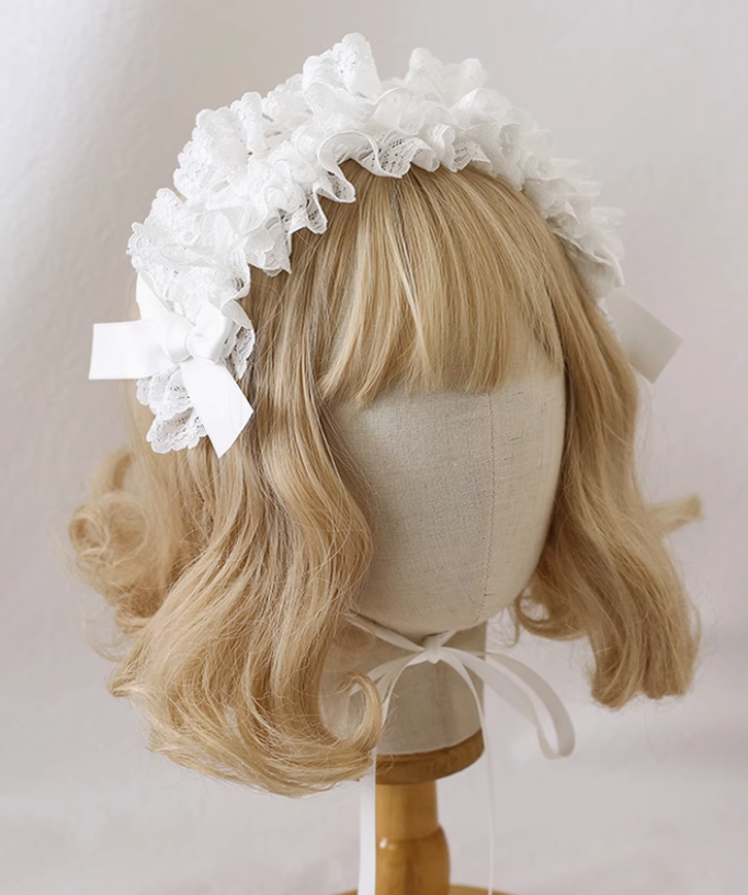 Gothic Lolita Headdress Bow Headband Lace Hairband (White) 39648:635438