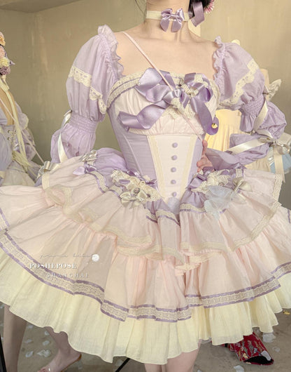 Lolita Dress Set Sweet Violet Pink Puffy Dress Corset Dress 36388:554830
