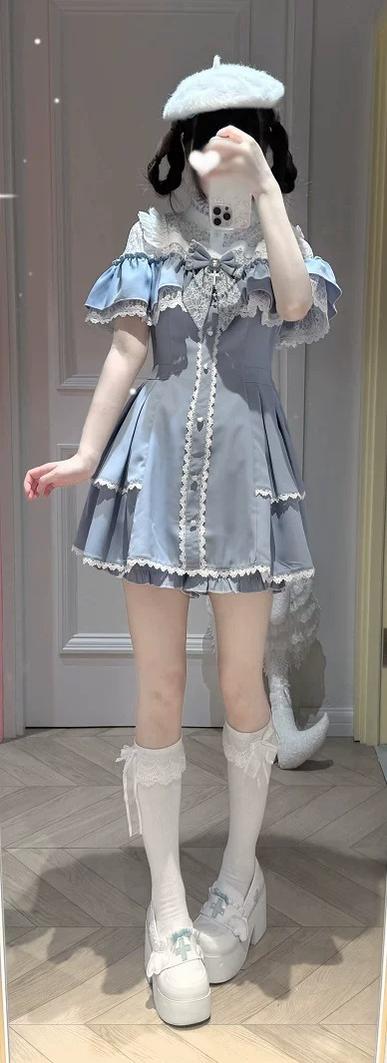 Flounce Cape Jirai Kei Dress, Cross Pendant 43780:859808