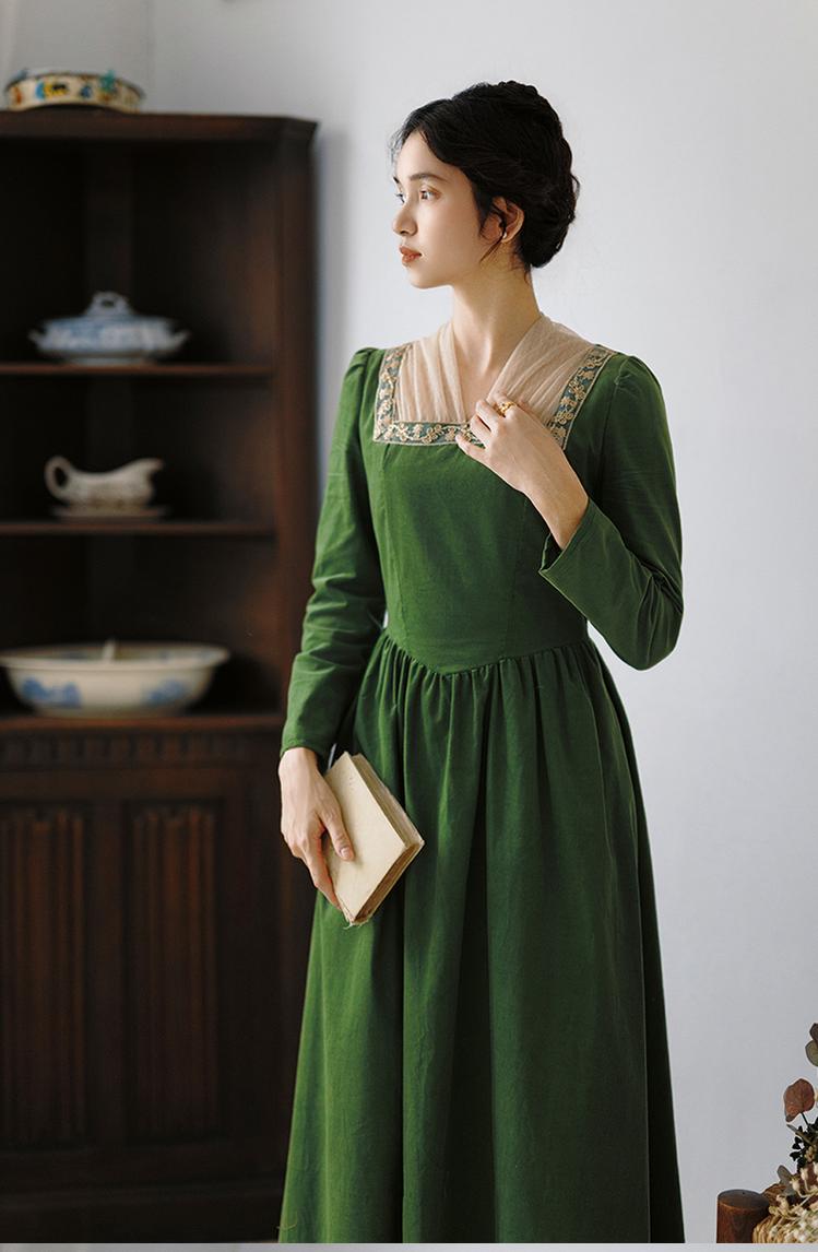 Retro Prom Dress Green Elegant Corduroy Court Dress 42200:732879