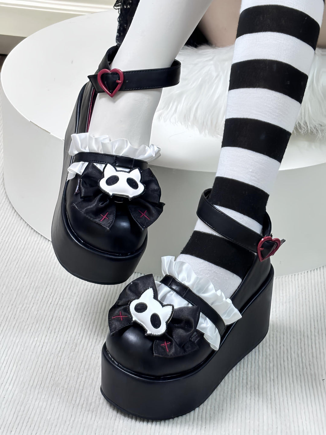 Gothic High Platform Shoes, Detachable Bow (Red / 34 35 36 37 38 39 40 41) 45286:846183
