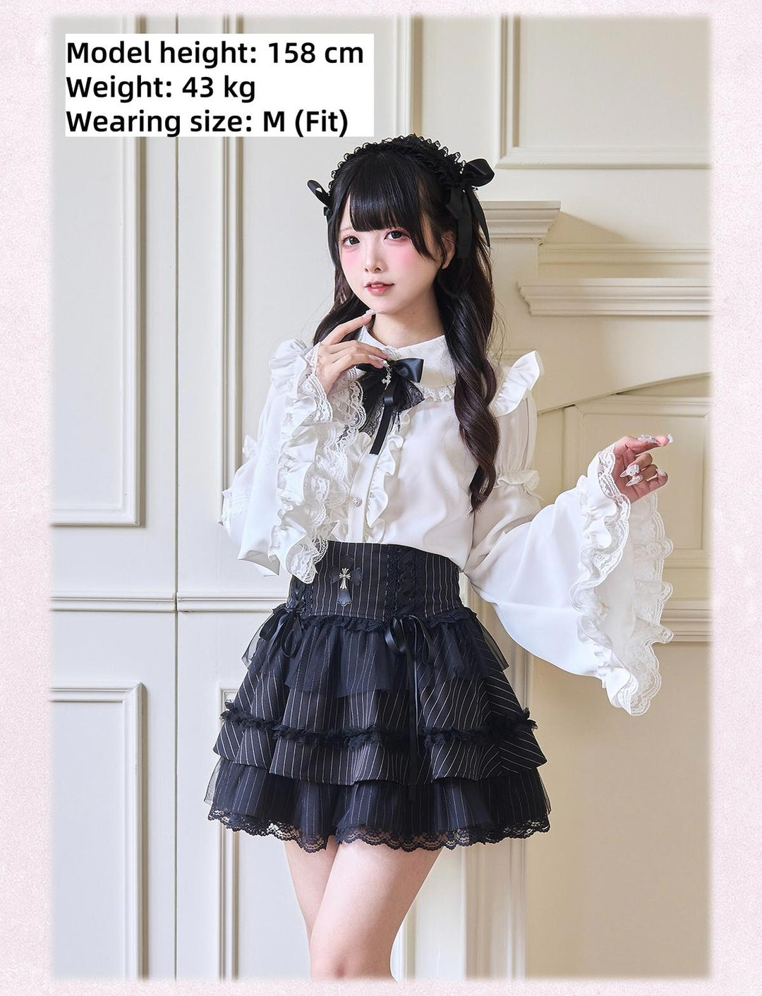 Ruffle Jirai Kei Blouse with Detachable Princess Sleeves And Bow 42522:744308