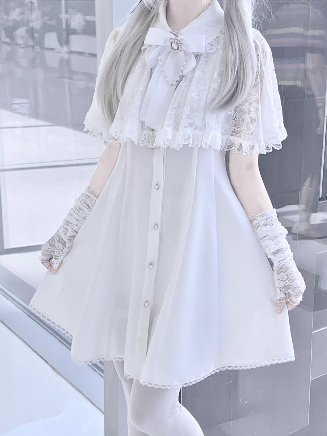 Jirai Kei Dress Lace Cape Dress With Bow 39036:610002