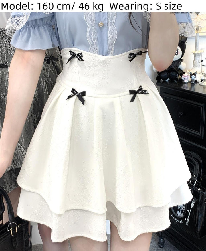 Jirai Kei Double-layered Skirt With Lace And Bow Details 43073:766269