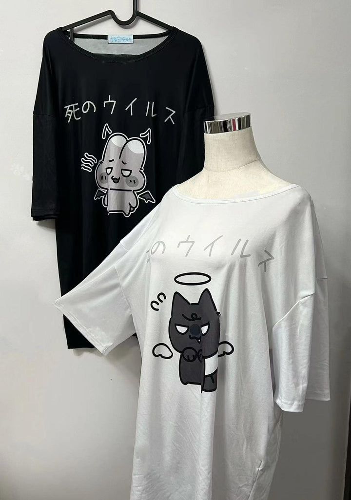 Yami Kawaii Anime T-Shirt Black White Subculture Loose Shirt 37684:598710