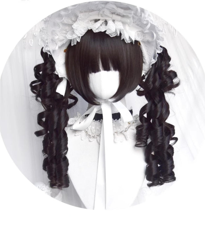 Black Jirai Kei Wig Set Lolita Roman Curly Double Ponytail 42183:733000