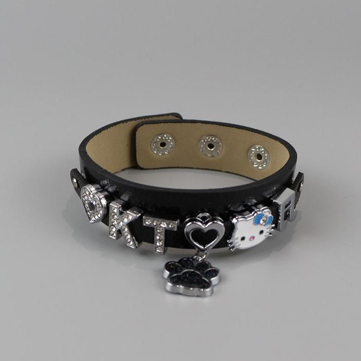 Pink & Black Y2K Cat Charm Bracelet, Snakeskin-Like 45527:853221