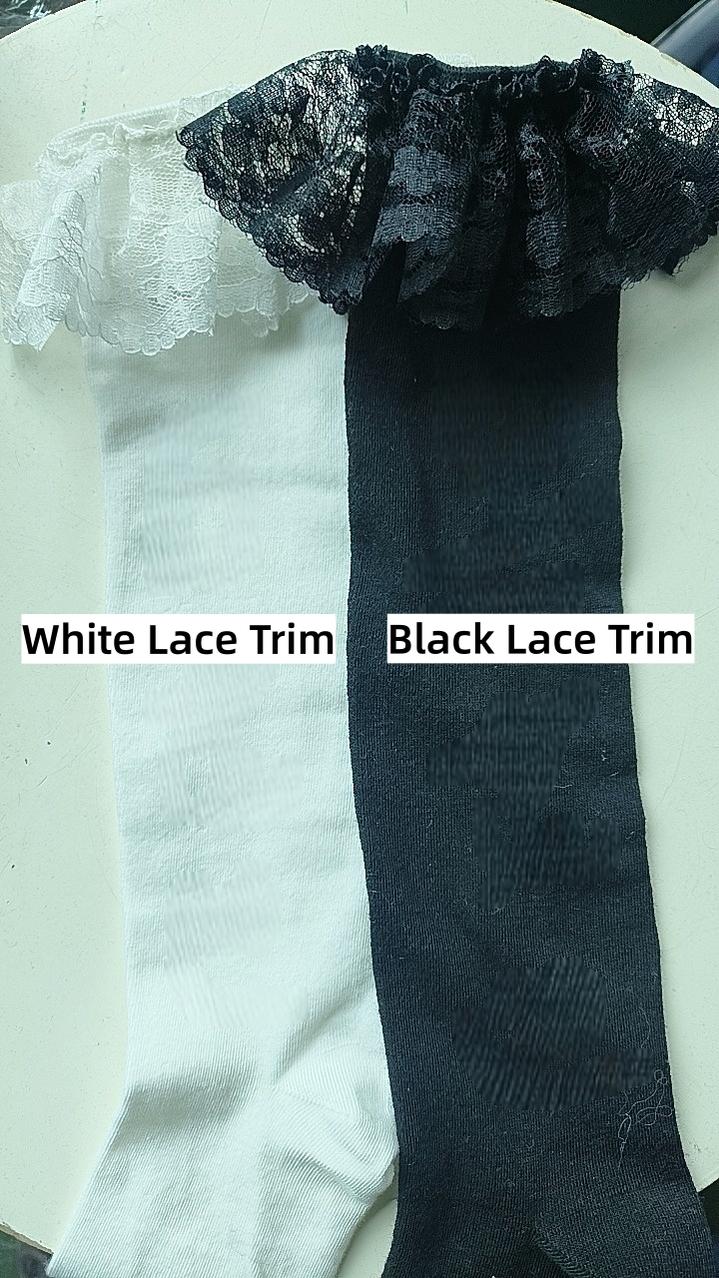 Jirai Kei Mid Length Cotton Socks, Bows and Pearls 44121:797899