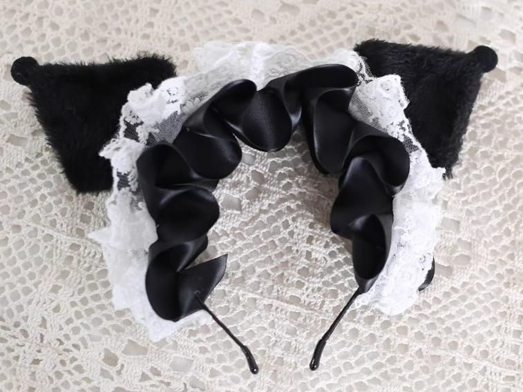 Jirai Kei Kawaii Hairband Lolita Bow Black Animal's Ear Girl Hairband 28938:363218 28938:363218