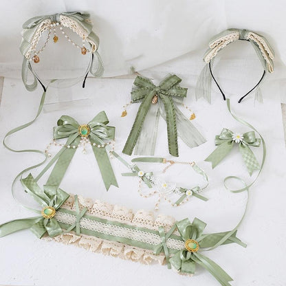 Lolita Headdress Mori Kei Hair accessory Matcha Green Lace Brooch Clasp 36426:520750