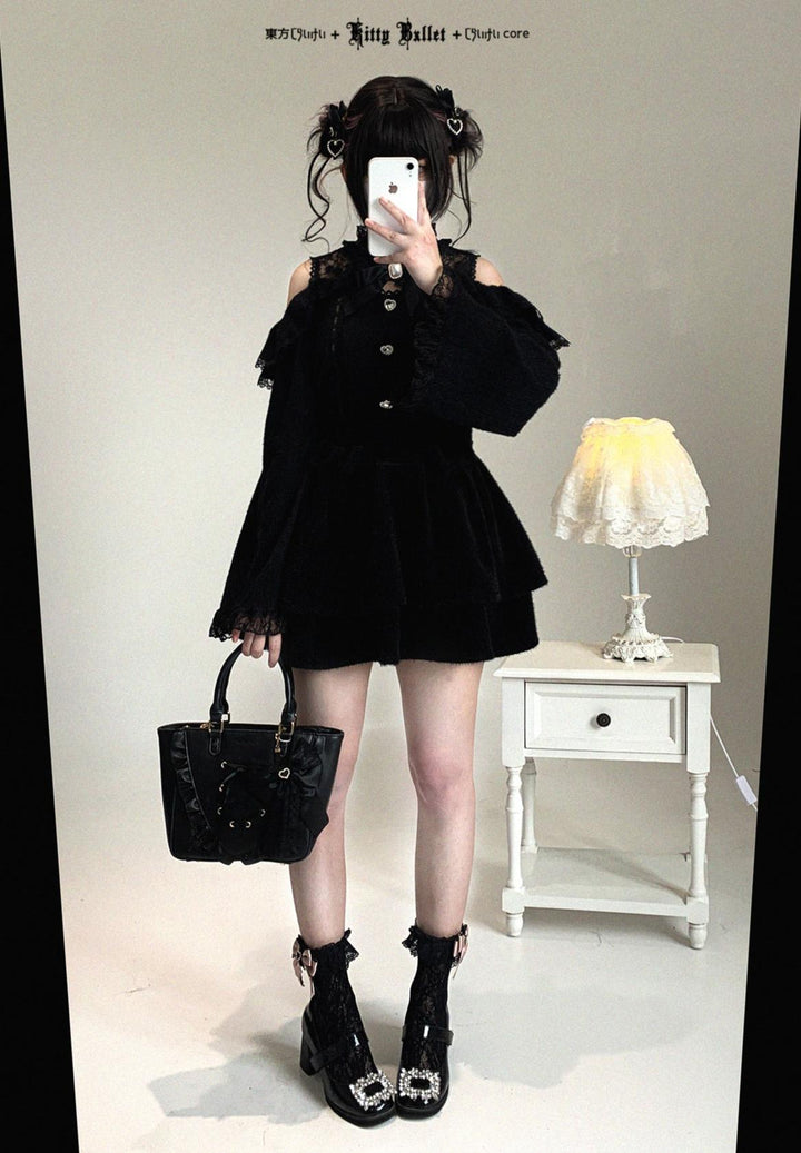 Jirai Kei Off-Shoulder Sweater, Lace Neck 44471:811056