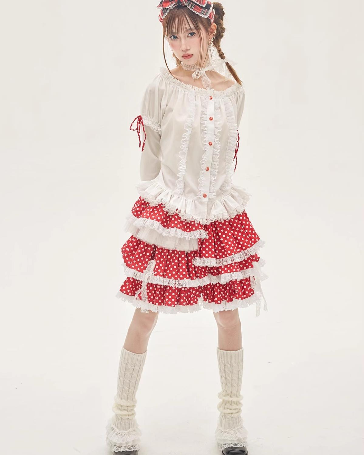 Lolita Skirt Retro Red Polka Dot Skirt 36150:542926