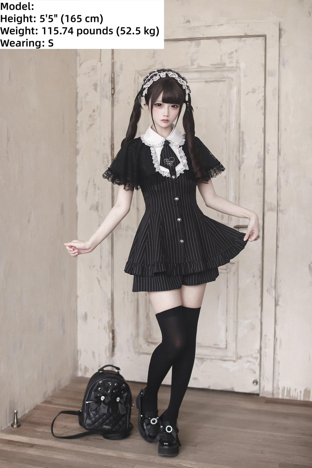 Jirai Kei Lace Shawl Dress Set, Detachable Tie 45193:840995