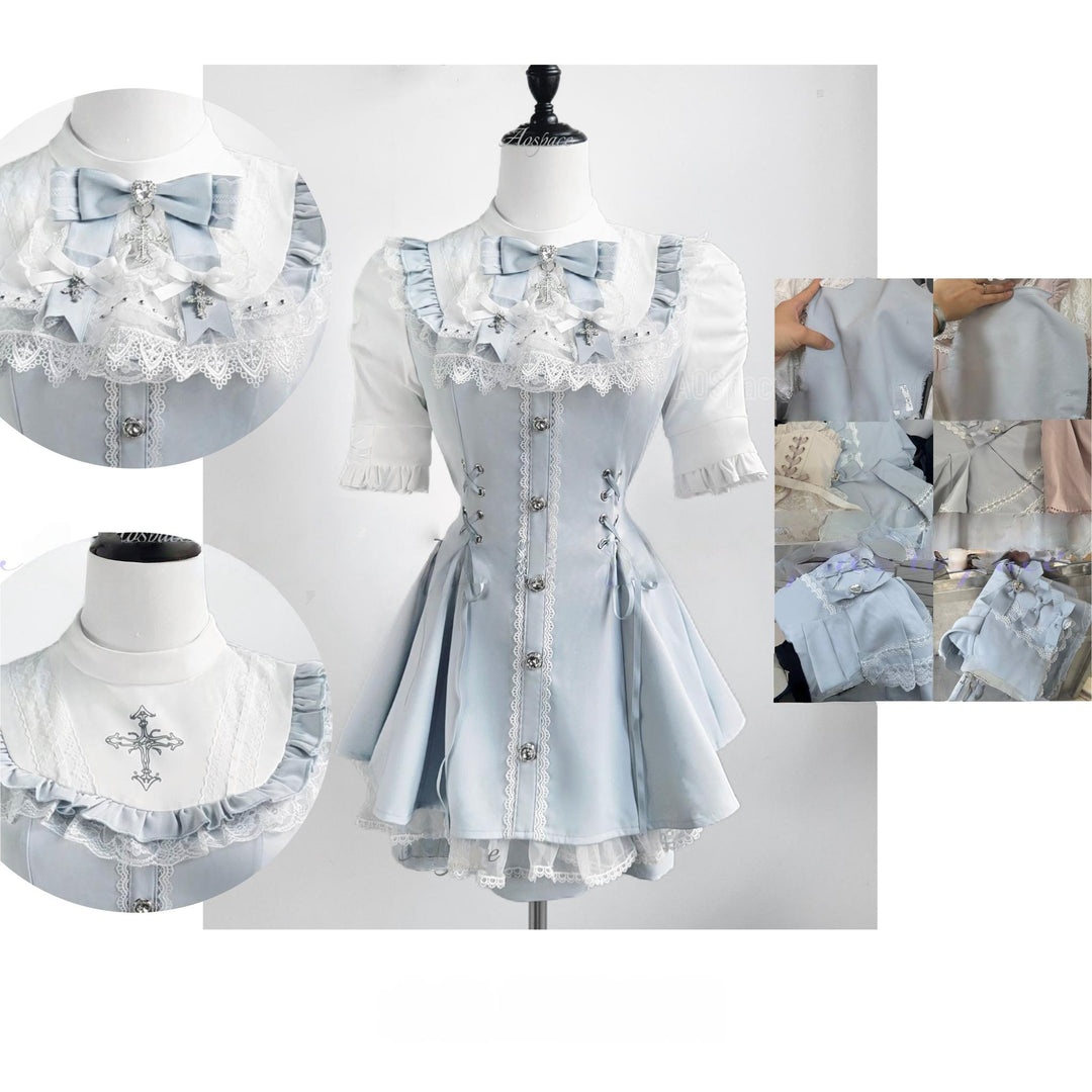 Short-sleeved Ryousangata Dress, Detachable Bowtie (L M S XL) 43823:786804