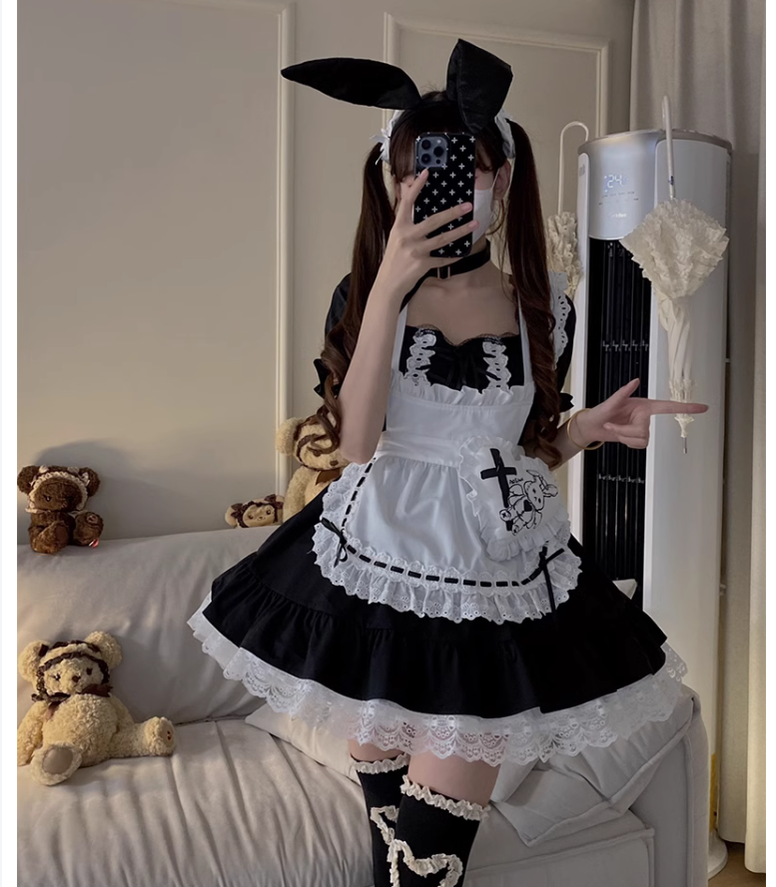 Sweet Lolita Dress Maid Apron Outfit Sweet Color-Block Dress 37560:564264