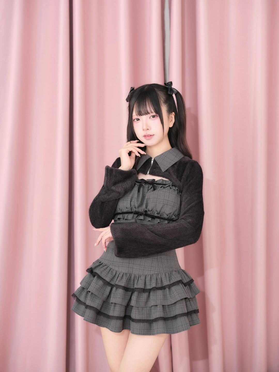 Ryousangata Suspender Dress & Plush Crop Top Set (M S) 45856:865412